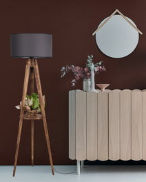 Opviq Lámpara de Pie de Madera con Estante y Pantalla de Tela Gris y Marrón